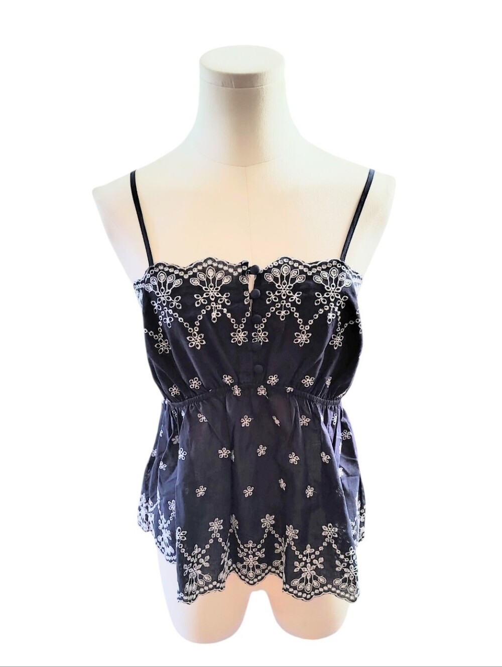 Draper James Navy Blue White Embroidered Cottagecore Camisole Size Medium